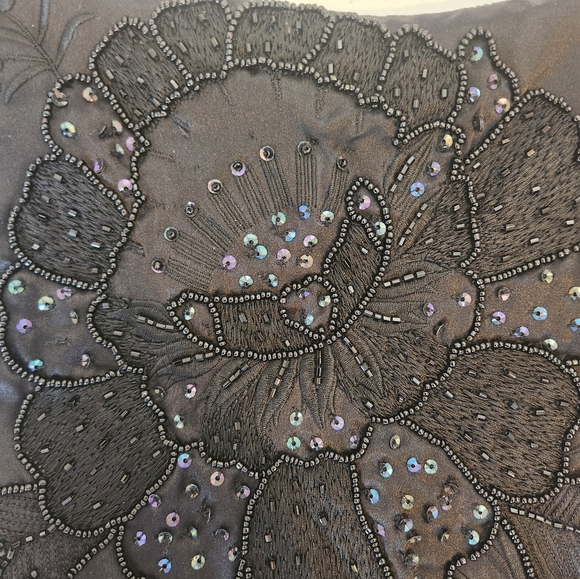 Y2K Vintage Black Beaded Fringe Sequin Evening Bag Mini Purse Party Flapper - Picture 3 of 11